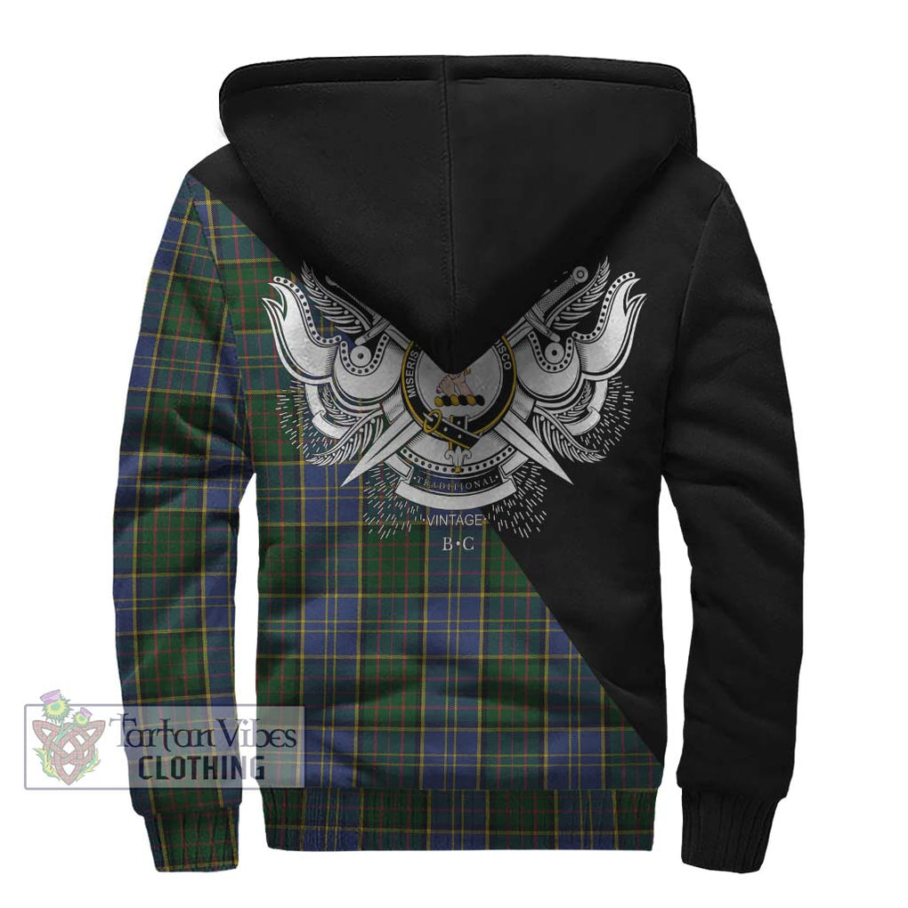 MacMillan Hunting Tartan Sherpa Hoodie with Family Crest and Military Logo Style - Tartanvibesclothing Shop