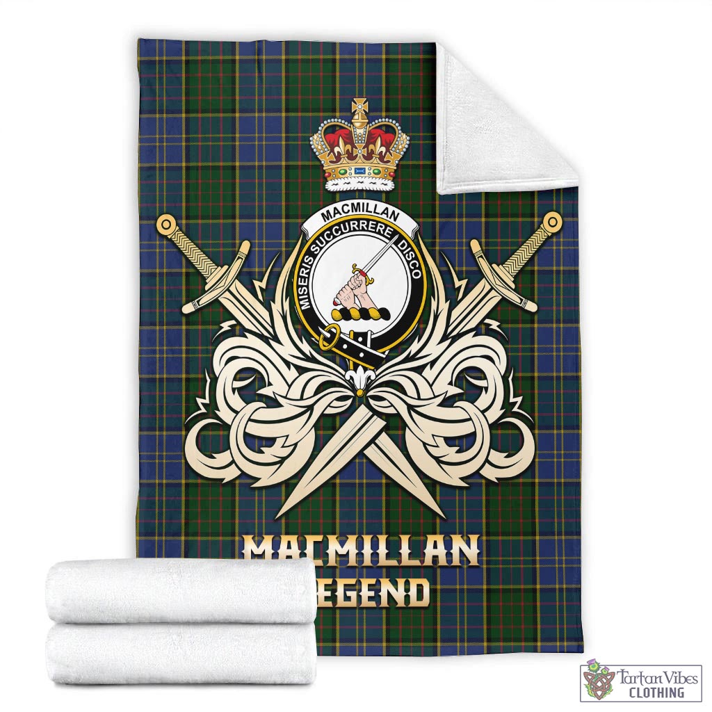 Tartan Vibes Clothing MacMillan Hunting Tartan Blanket with Clan Crest and the Golden Sword of Courageous Legacy