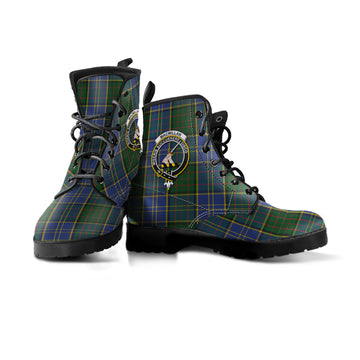 MacMillan Hunting Tartan Leather Boots with Family Crest