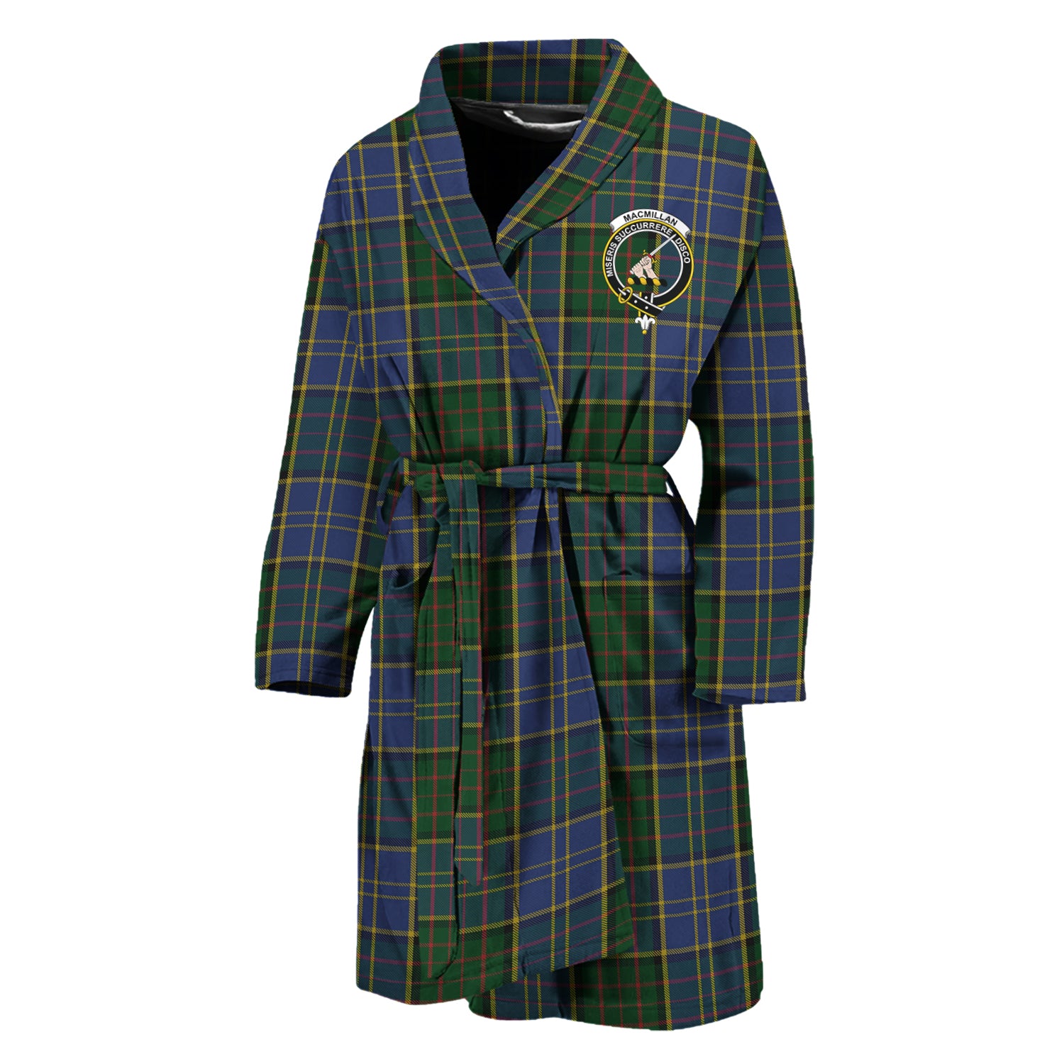 MacMillan Hunting Tartan Bathrobe with Family Crest Unisex M - Tartan Vibes Clothing