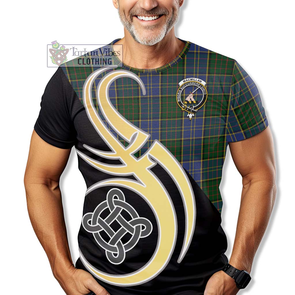 Tartan Vibes Clothing MacMillan Hunting Tartan T-Shirt with Family Crest and Celtic Symbol Style