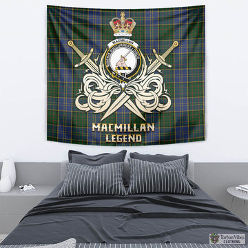 MacMillan Hunting Tartan Tapestry with Clan Crest and the Golden Sword of Courageous Legacy