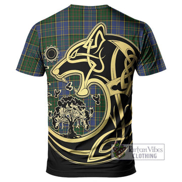 MacMillan Hunting Tartan T-Shirt with Family Crest Celtic Wolf Style