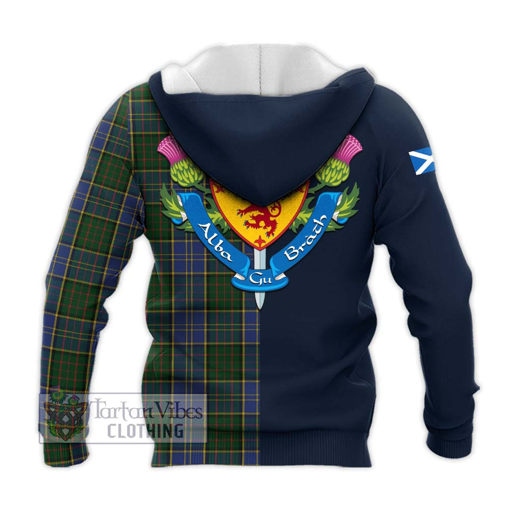 Tartan Vibes Clothing MacMillan Hunting Tartan Knitted Hoodie with Scottish Lion Royal Arm Half Style