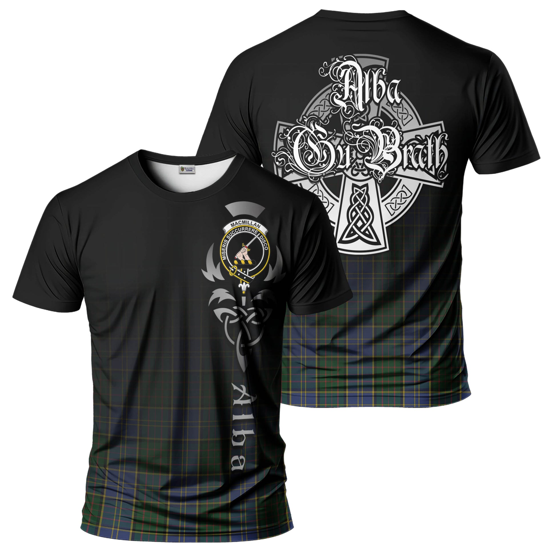 Tartan Vibes Clothing MacMillan Hunting Tartan T-Shirt Featuring Alba Gu Brath Family Crest Celtic Inspired