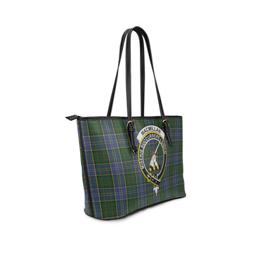 MacMillan Hunting Tartan Leather Tote Bag with Family Crest