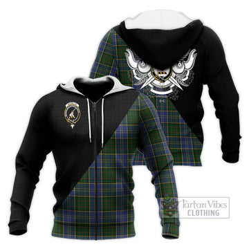 MacMillan Hunting Tartan Knitted Hoodie with Family Crest and Military Logo Style