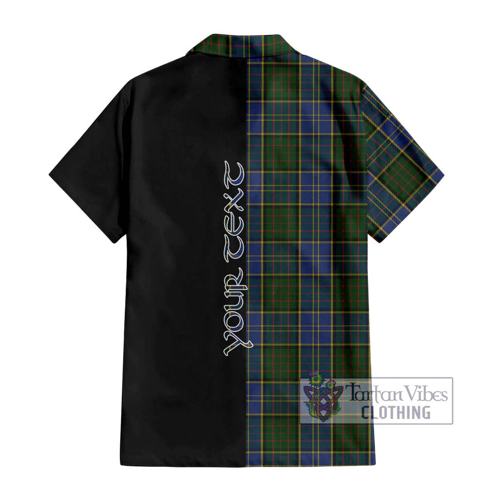 MacMillan Hunting Tartan Short Sleeve Button Shirt with Family Crest and Half Of Me Style - Tartanvibesclothing Shop