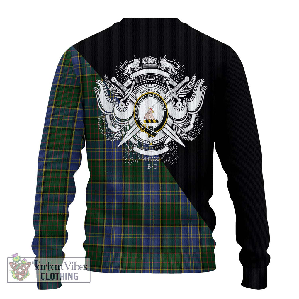 MacMillan Hunting Tartan Knitted Sweater with Family Crest and Military Logo Style - Tartanvibesclothing Shop