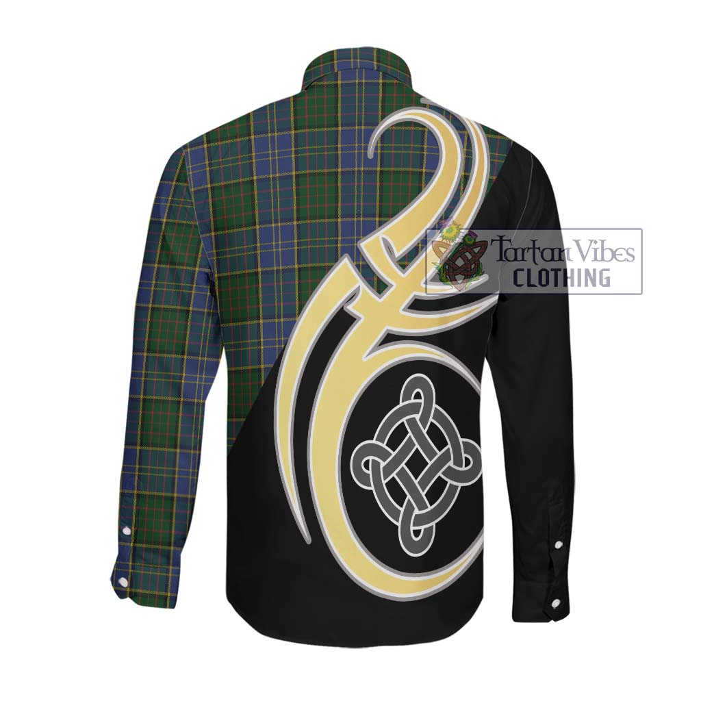 MacMillan Hunting Tartan Long Sleeve Button Shirt with Family Crest and Celtic Symbol Style Men's Shirt - Tartan Vibes Clothing