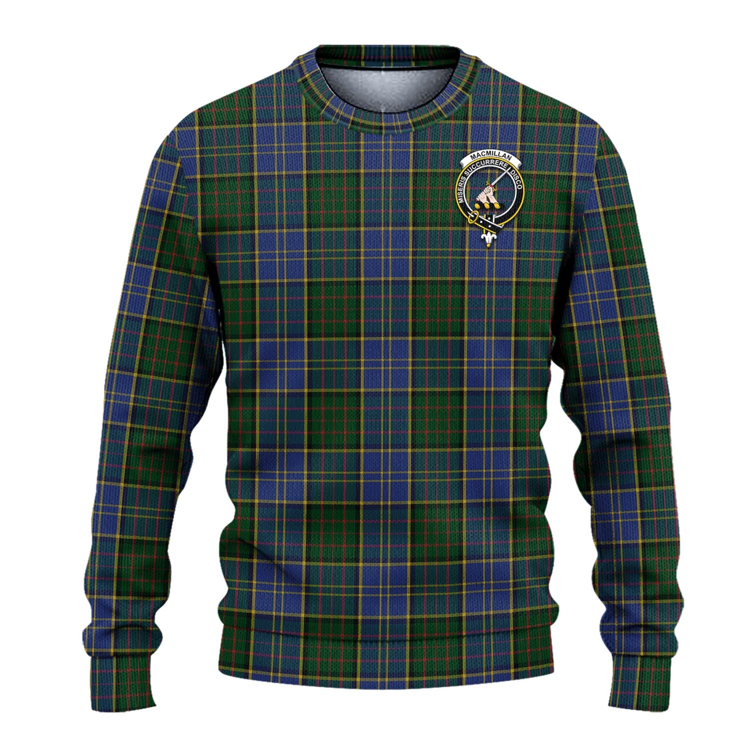 MacMillan Hunting Tartan Knitted Sweater with Family Crest - Tartanvibesclothing