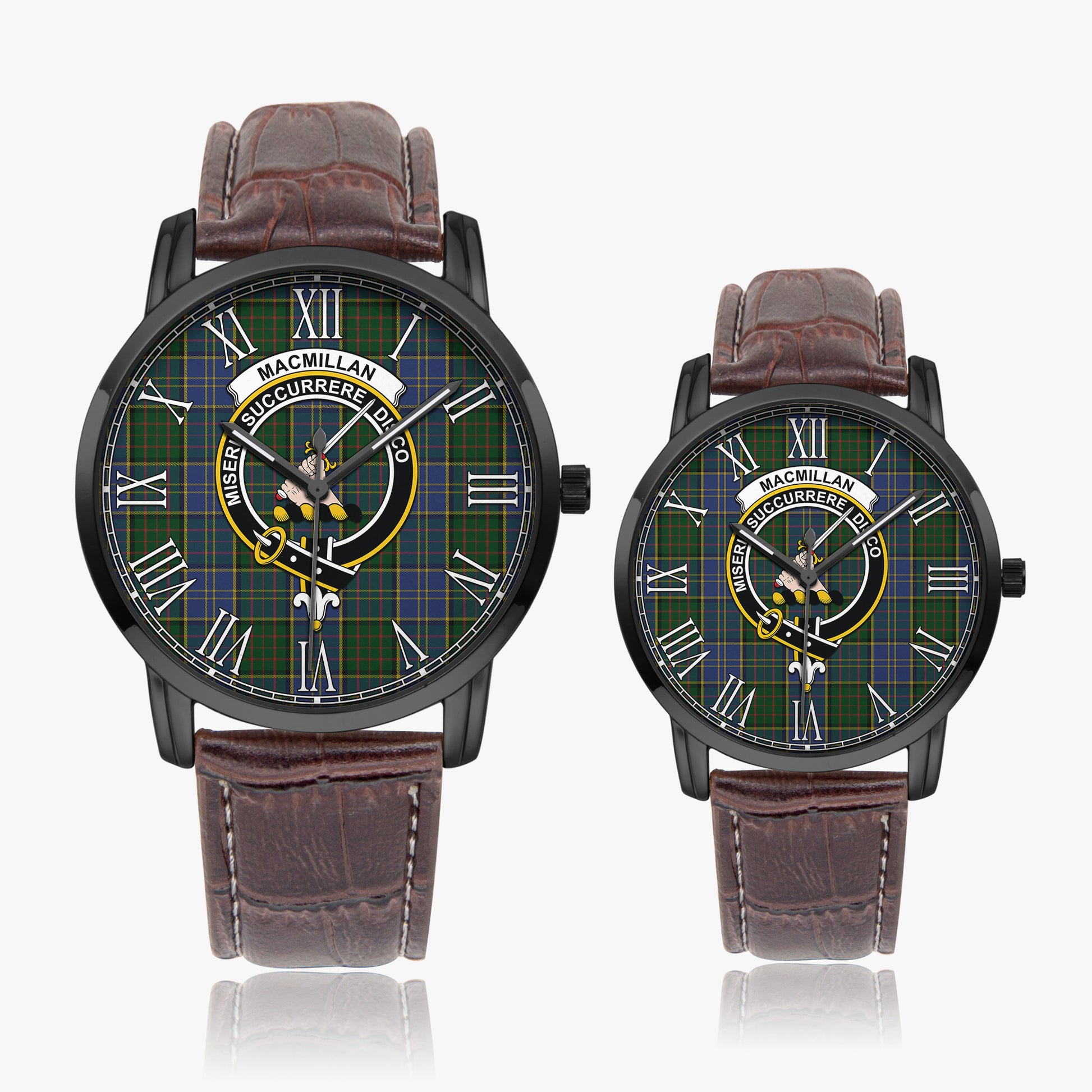 MacMillan Hunting Tartan Family Crest Leather Strap Quartz Watch - Tartanvibesclothing