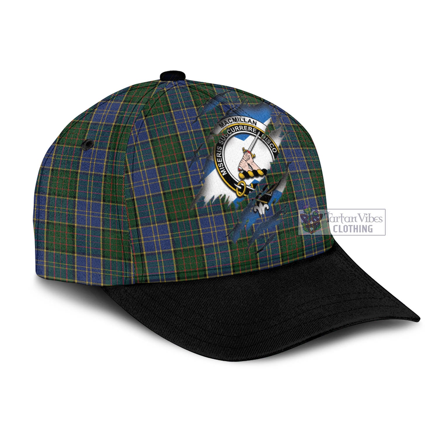 Tartan Vibes Clothing MacMillan Hunting Tartan Classic Cap with Family Crest In Me Style