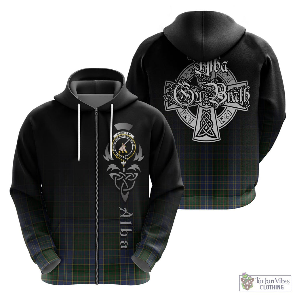 Tartan Vibes Clothing MacMillan Hunting Tartan Hoodie Featuring Alba Gu Brath Family Crest Celtic Inspired