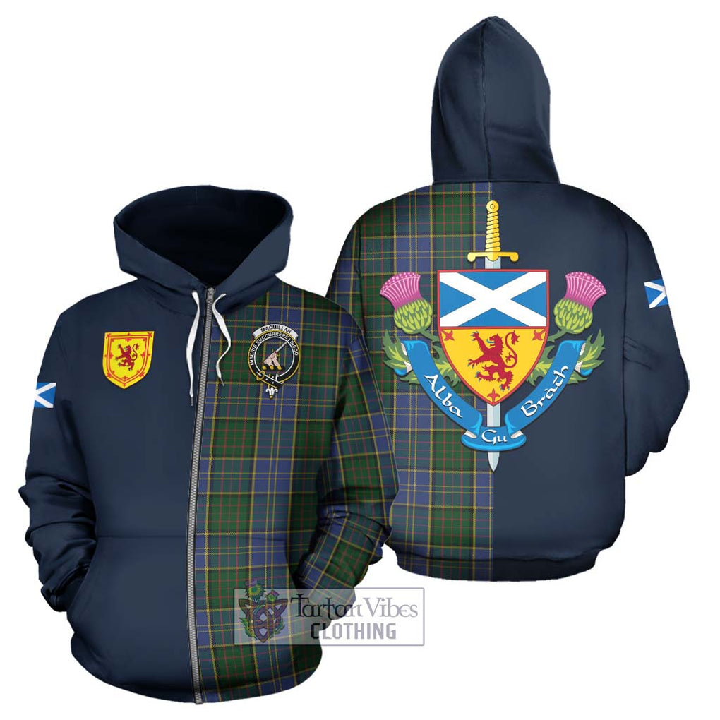 Tartan Vibes Clothing MacMillan Hunting Tartan Hoodie with Scottish Lion Royal Arm Half Style