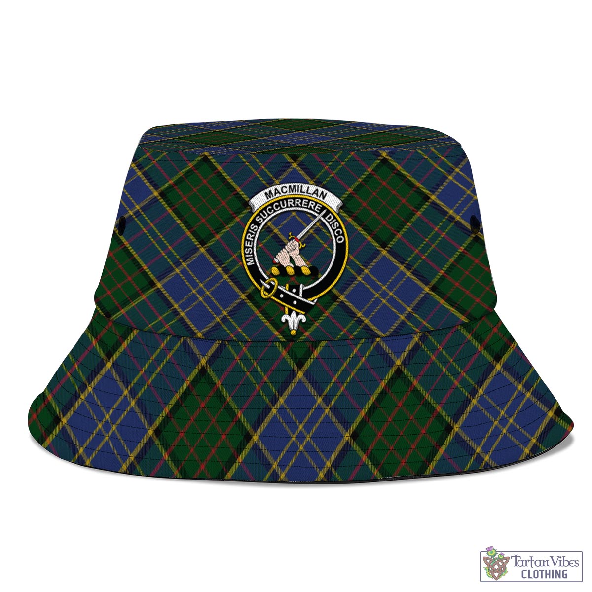 Tartan Vibes Clothing MacMillan Hunting Tartan Bucket Hat with Family Crest