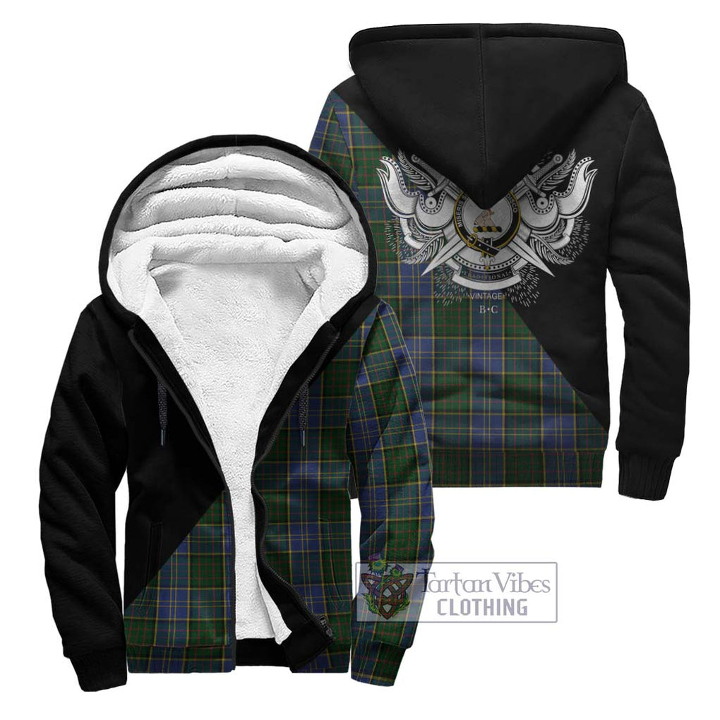 MacMillan Hunting Tartan Sherpa Hoodie with Family Crest and Military Logo Style Unisex - Tartanvibesclothing Shop