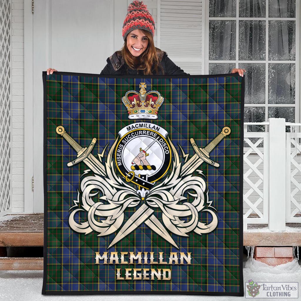 Tartan Vibes Clothing MacMillan Hunting Tartan Quilt with Clan Crest and the Golden Sword of Courageous Legacy