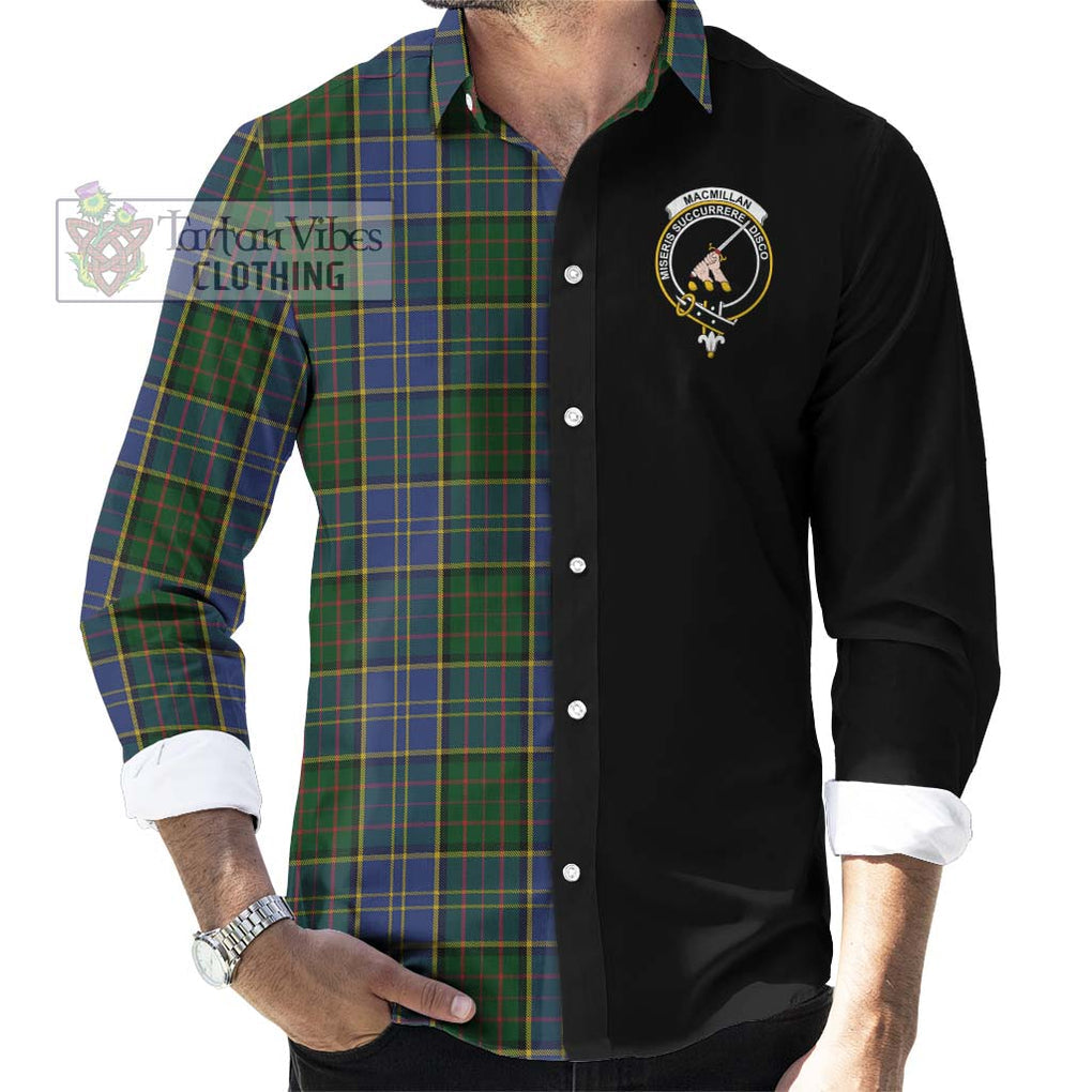 MacMillan Hunting Tartan Long Sleeve Button Shirt with Family Crest and Half Of Me Style - Tartanvibesclothing Shop