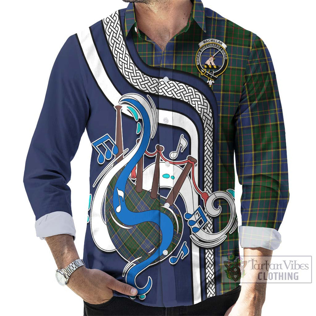 MacMillan Hunting Tartan Long Sleeve Button Shirt with Epic Bagpipe Style - Tartanvibesclothing Shop