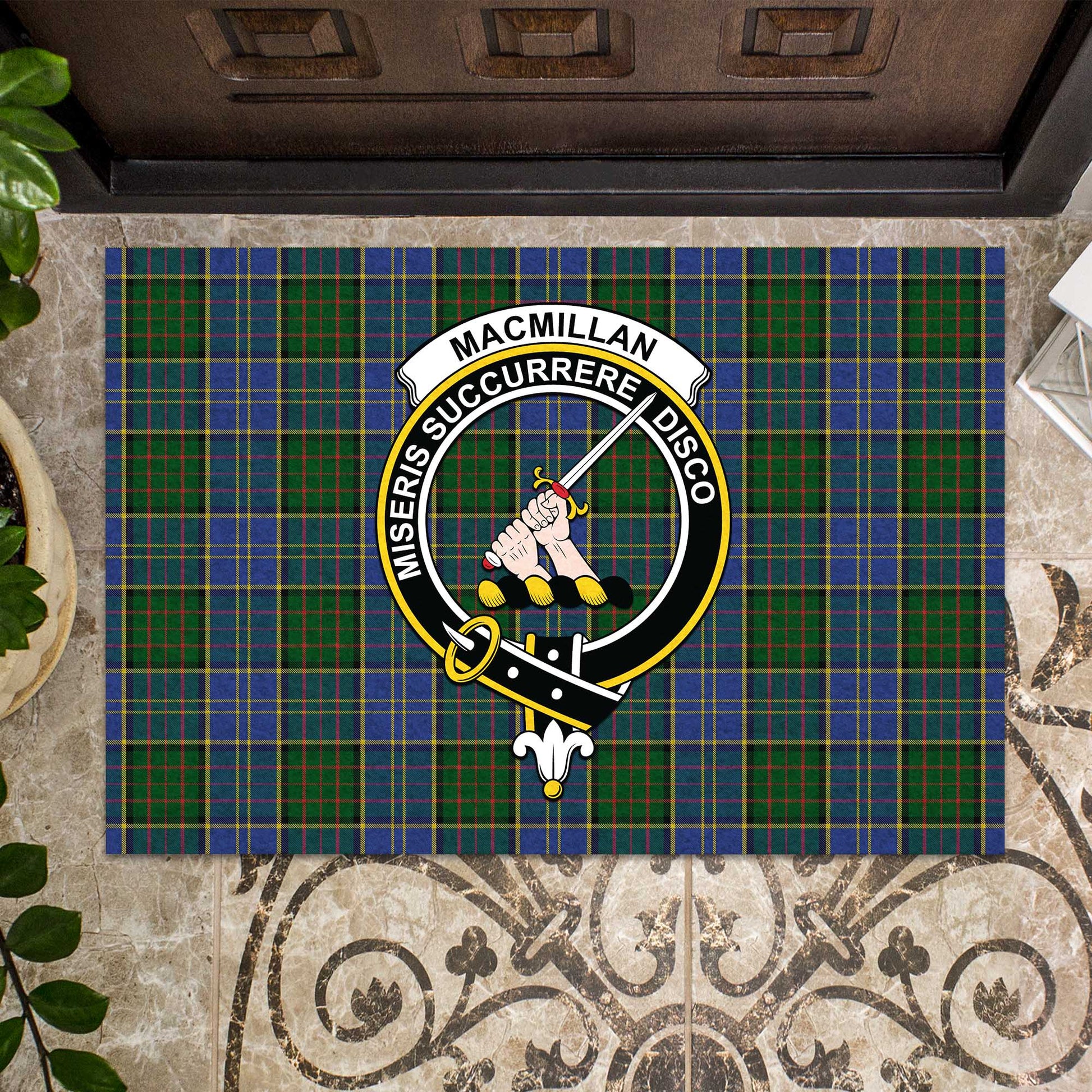 MacMillan Hunting Tartan Door Mat with Family Crest - Tartanvibesclothing