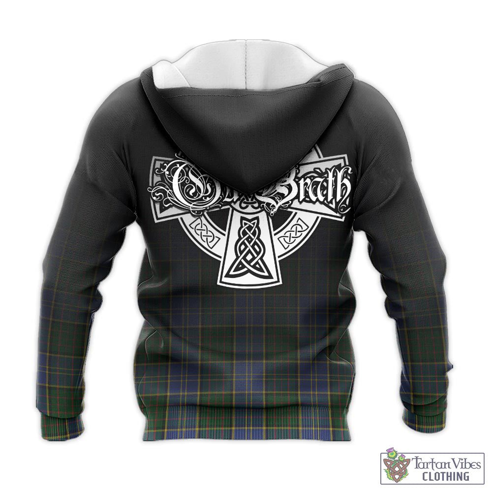 Tartan Vibes Clothing MacMillan Hunting Tartan Knitted Hoodie Featuring Alba Gu Brath Family Crest Celtic Inspired