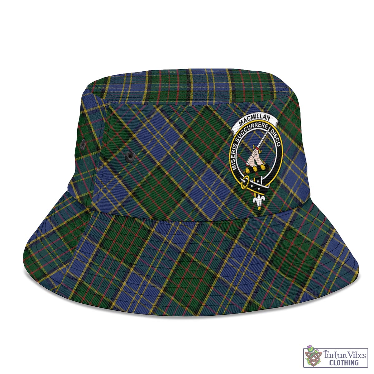 Tartan Vibes Clothing MacMillan Hunting Tartan Bucket Hat with Family Crest