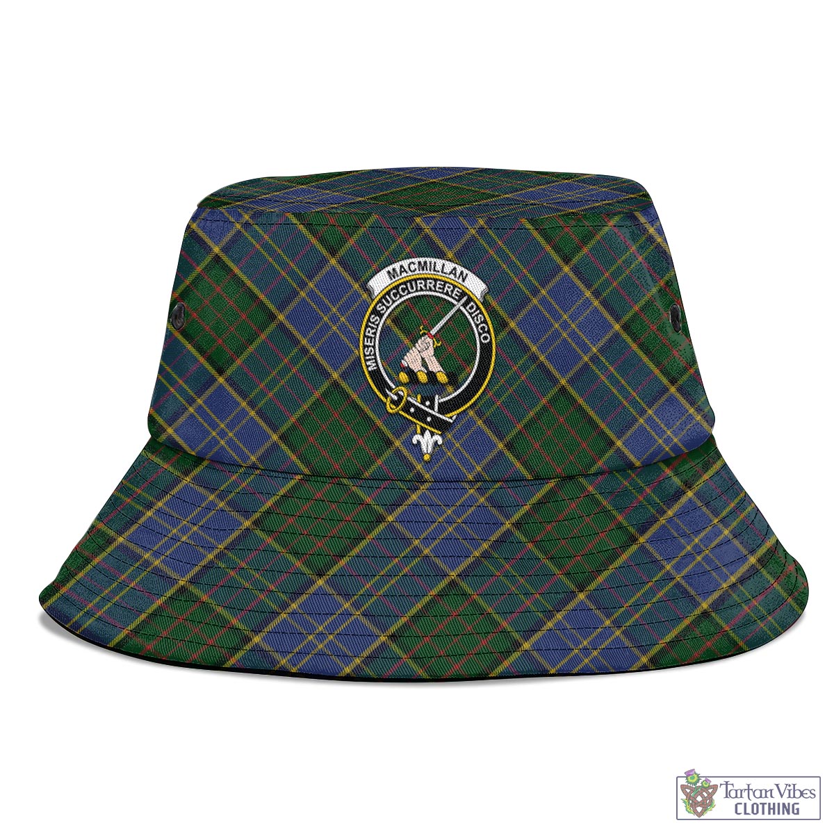 Tartan Vibes Clothing MacMillan Hunting Tartan Bucket Hat with Family Crest