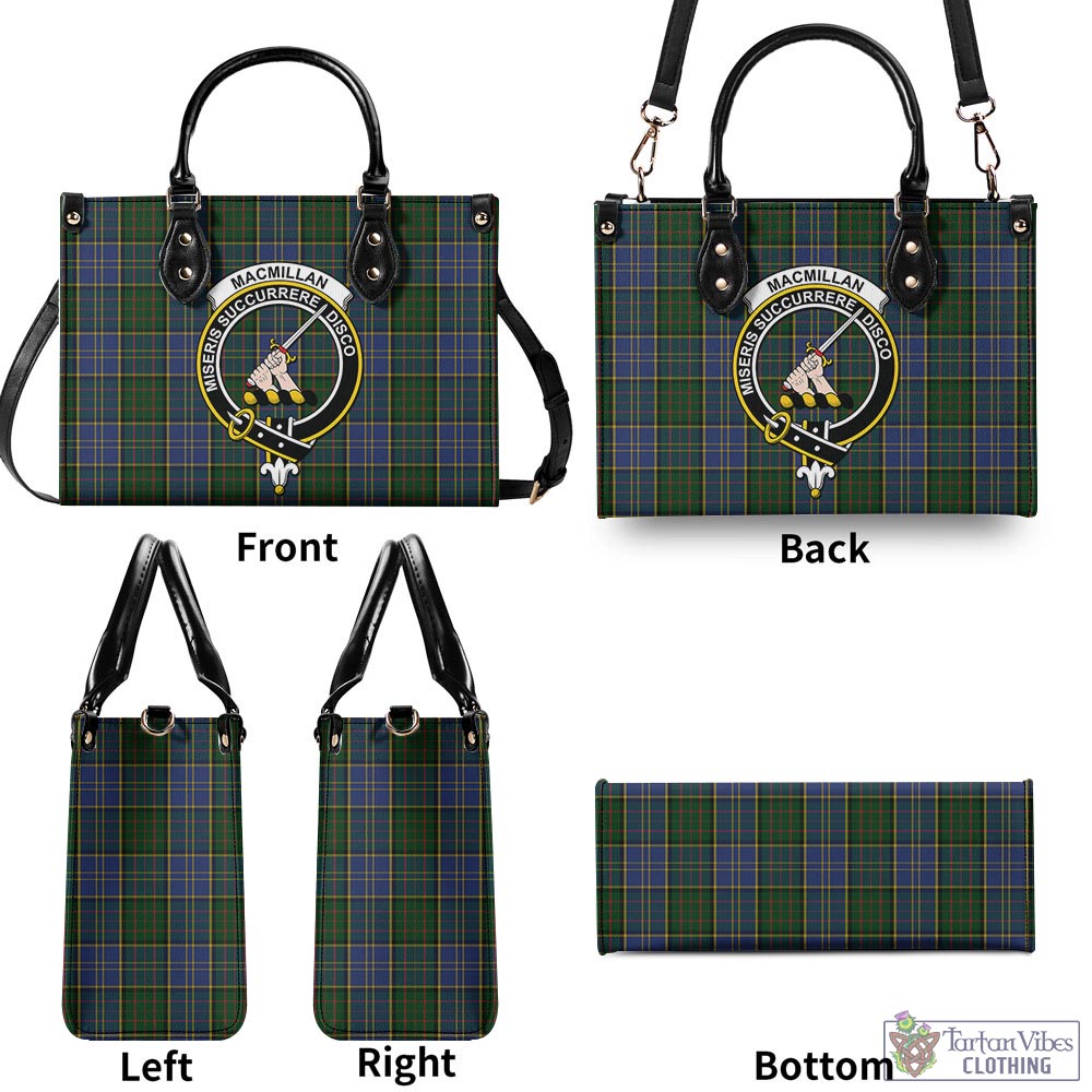 Tartan Vibes Clothing MacMillan Hunting Tartan Luxury Leather Handbags with Family Crest