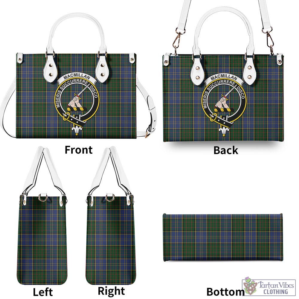 Tartan Vibes Clothing MacMillan Hunting Tartan Luxury Leather Handbags with Family Crest