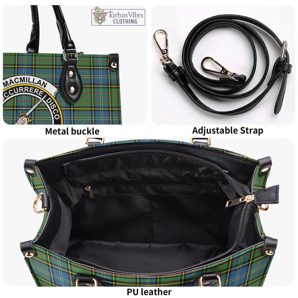 Tartan Vibes Clothing MacMillan Hunting Ancient Tartan Luxury Leather Handbags with Family Crest