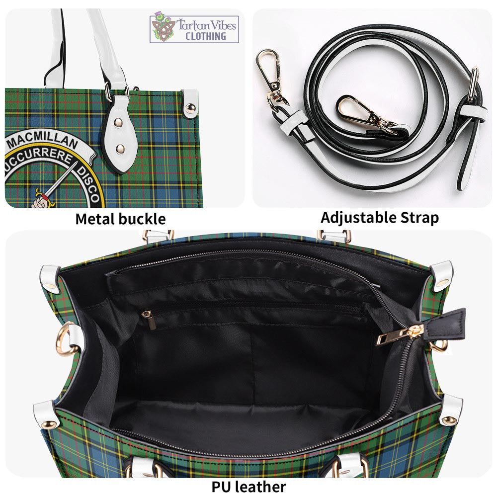 Tartan Vibes Clothing MacMillan Hunting Ancient Tartan Luxury Leather Handbags with Family Crest