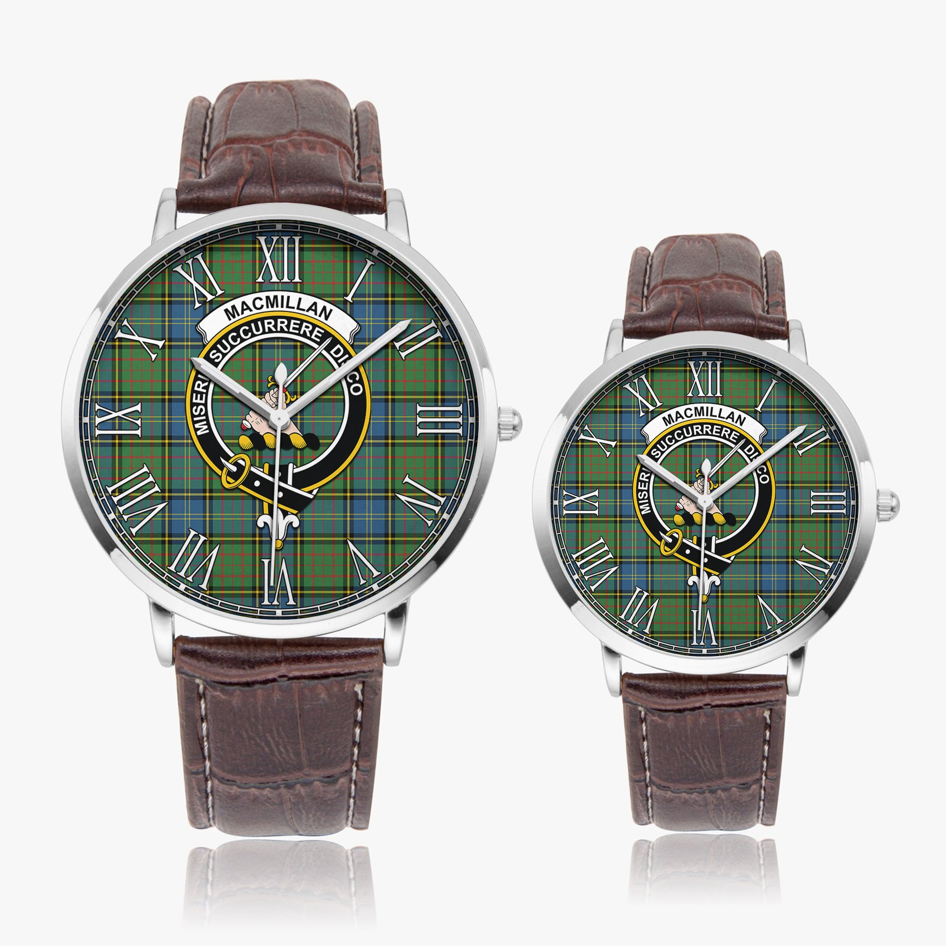 MacMillan Hunting Ancient Tartan Family Crest Leather Strap Quartz Watch - Tartanvibesclothing