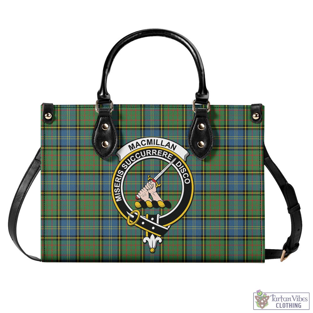 Tartan Vibes Clothing MacMillan Hunting Ancient Tartan Luxury Leather Handbags with Family Crest