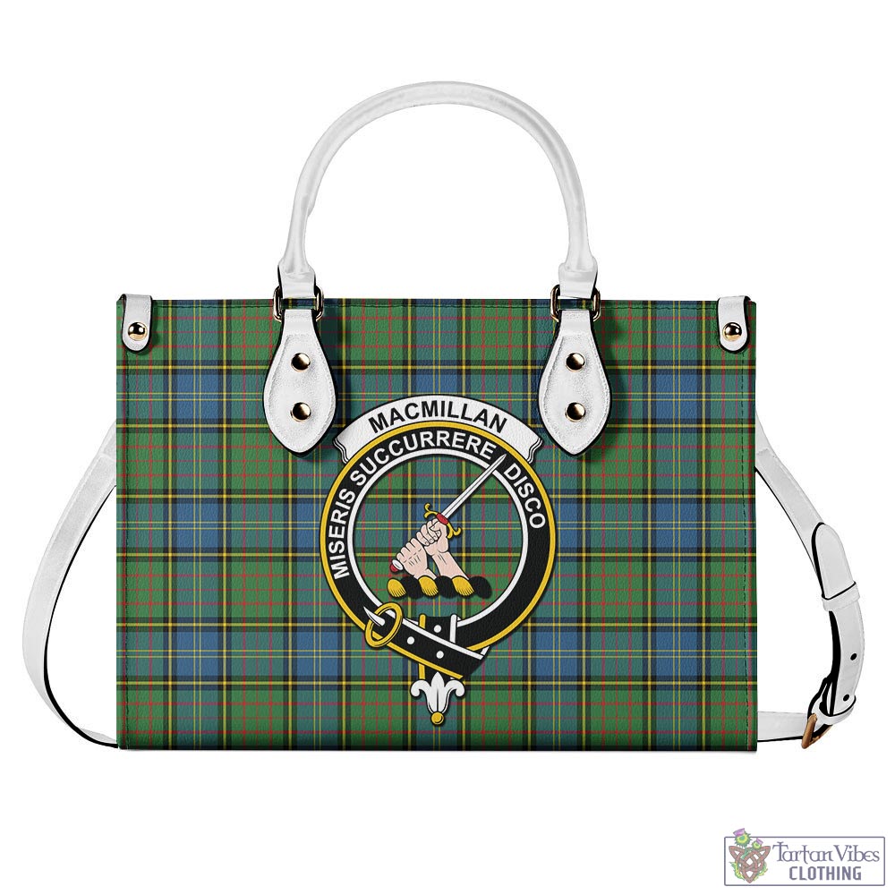 Tartan Vibes Clothing MacMillan Hunting Ancient Tartan Luxury Leather Handbags with Family Crest