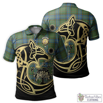 MacMillan Hunting Ancient Tartan Polo Shirt with Family Crest Celtic Wolf Style