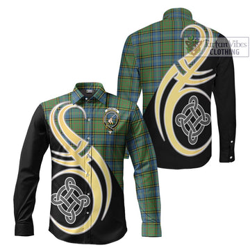 MacMillan Hunting Ancient Tartan Long Sleeve Button Shirt with Family Crest and Celtic Symbol Style