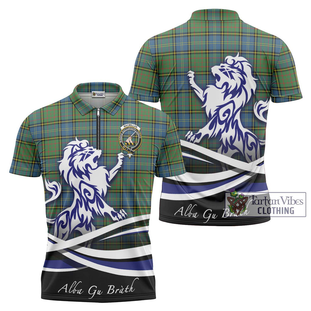 MacMillan Hunting Ancient Tartan Zipper Polo Shirt with Alba Gu Brath Regal Lion Emblem Unisex - Tartanvibesclothing Shop