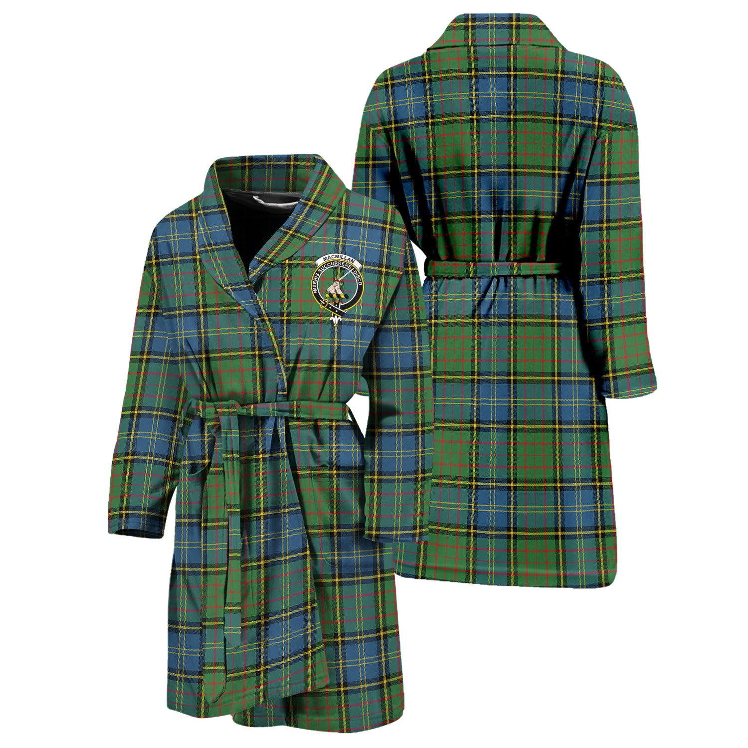 MacMillan Hunting Ancient Tartan Bathrobe with Family Crest Unisex S - Tartan Vibes Clothing