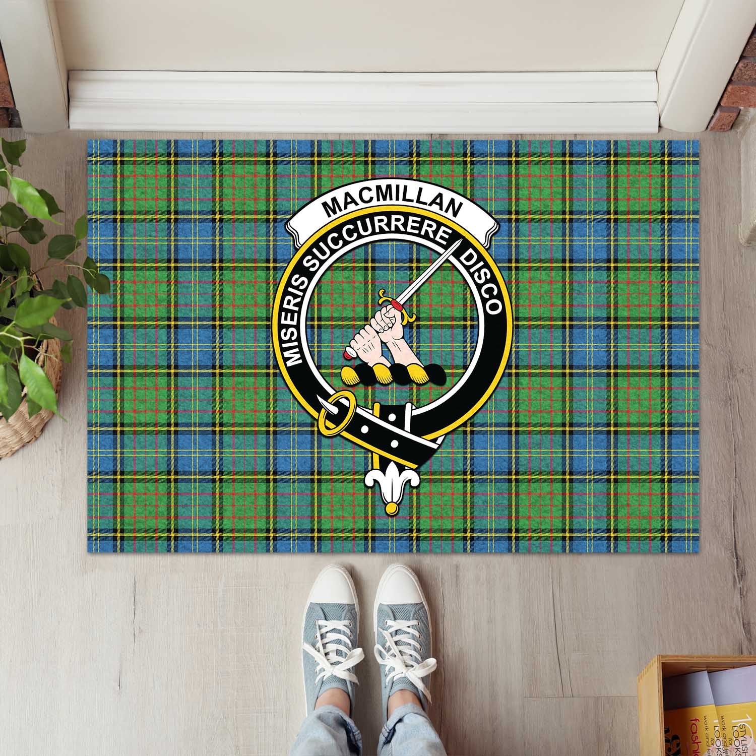 MacMillan Hunting Ancient Tartan Door Mat with Family Crest - Tartanvibesclothing