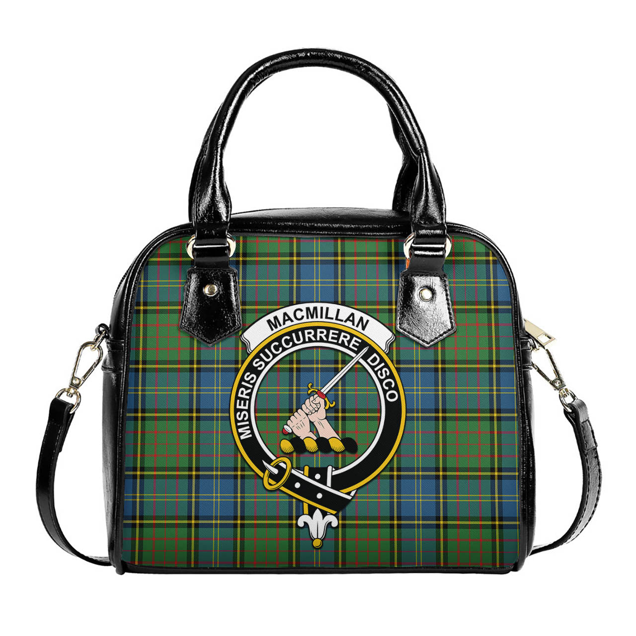 MacMillan Hunting Ancient Tartan Shoulder Handbags with Family Crest One Size 6*25*22 cm - Tartanvibesclothing