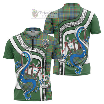 MacMillan Hunting Ancient Tartan Zipper Polo Shirt with Epic Bagpipe Style