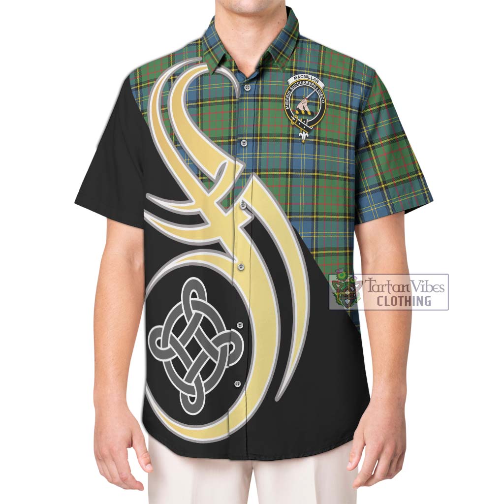 MacMillan Hunting Ancient Tartan Short Sleeve Button Shirt with Family Crest and Celtic Symbol Style Kid - Tartan Vibes Clothing