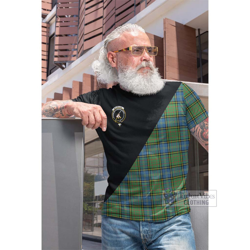 Tartan Vibes Clothing MacMillan Hunting Ancient Tartan Cotton T-shirt with Family Crest and Military Logo Style