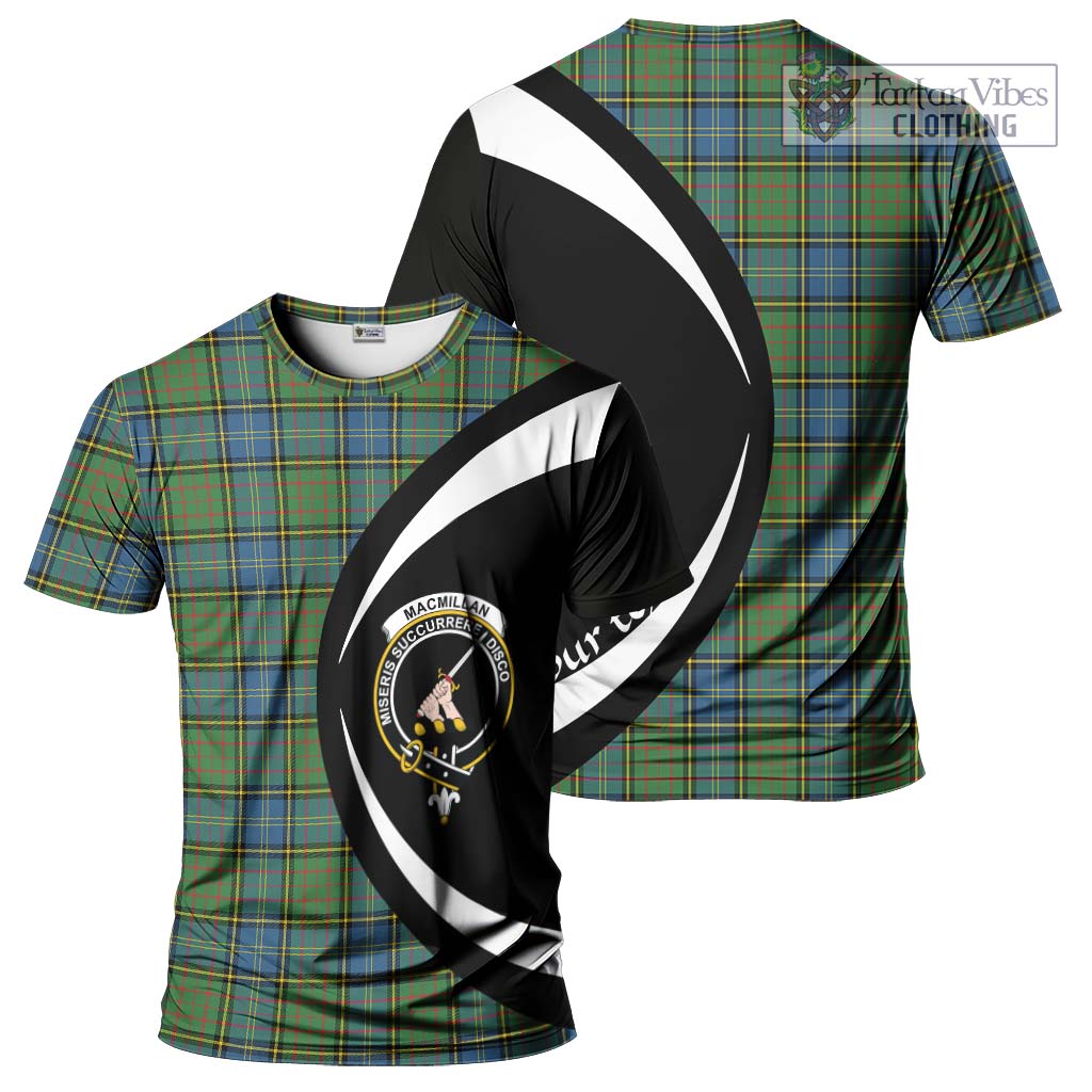 Tartan Vibes Clothing MacMillan Hunting Ancient Tartan T-Shirt with Family Crest Circle Style