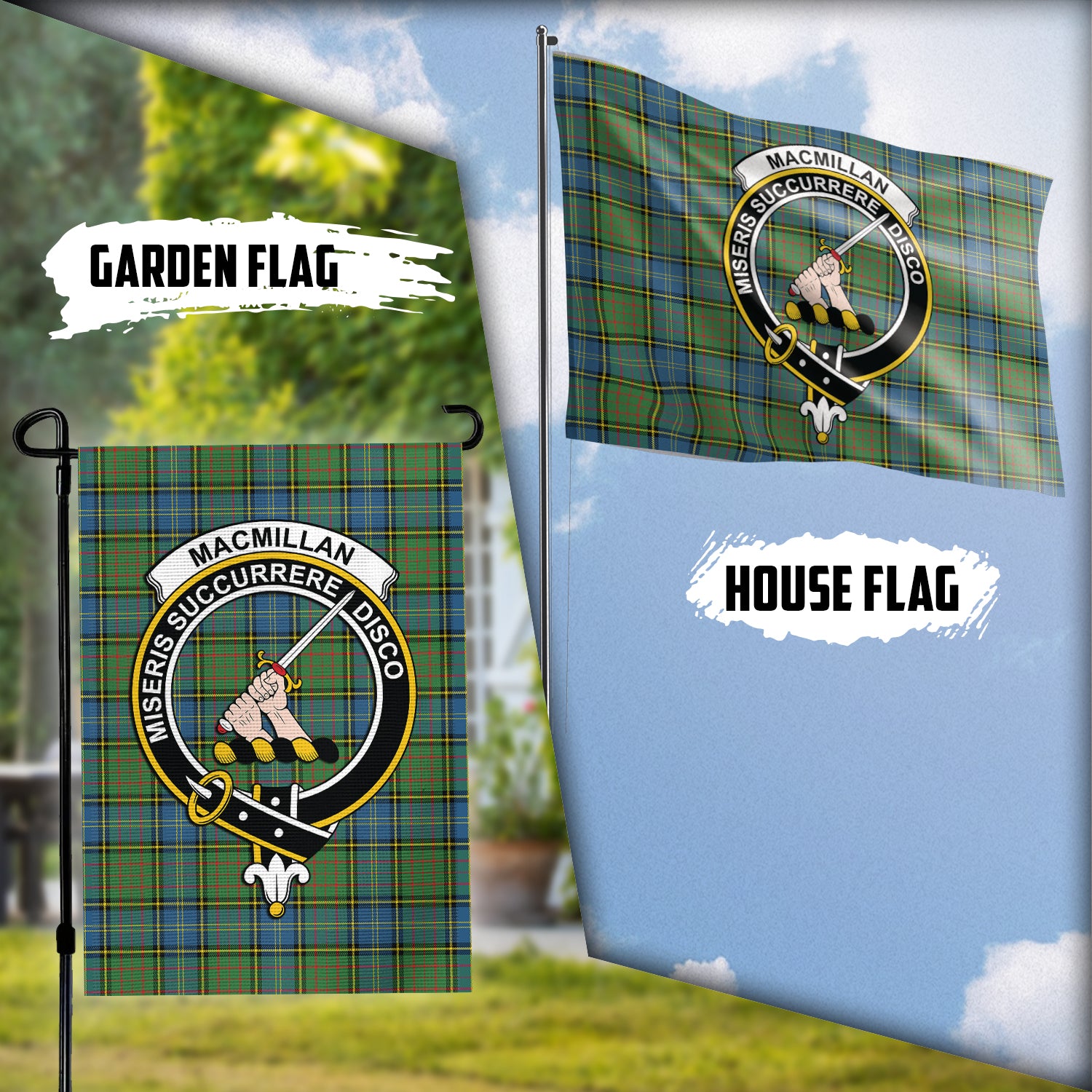 MacMillan Hunting Ancient Tartan Flag with Family Crest Garden Flag (Vertical) - Tartan Vibes Clothing