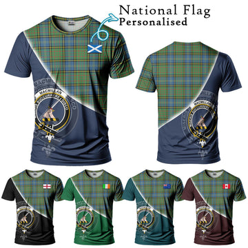 MacMillan Hunting Ancient Tartan T-Shirt with Personalised National Flag and Family Crest Half Style