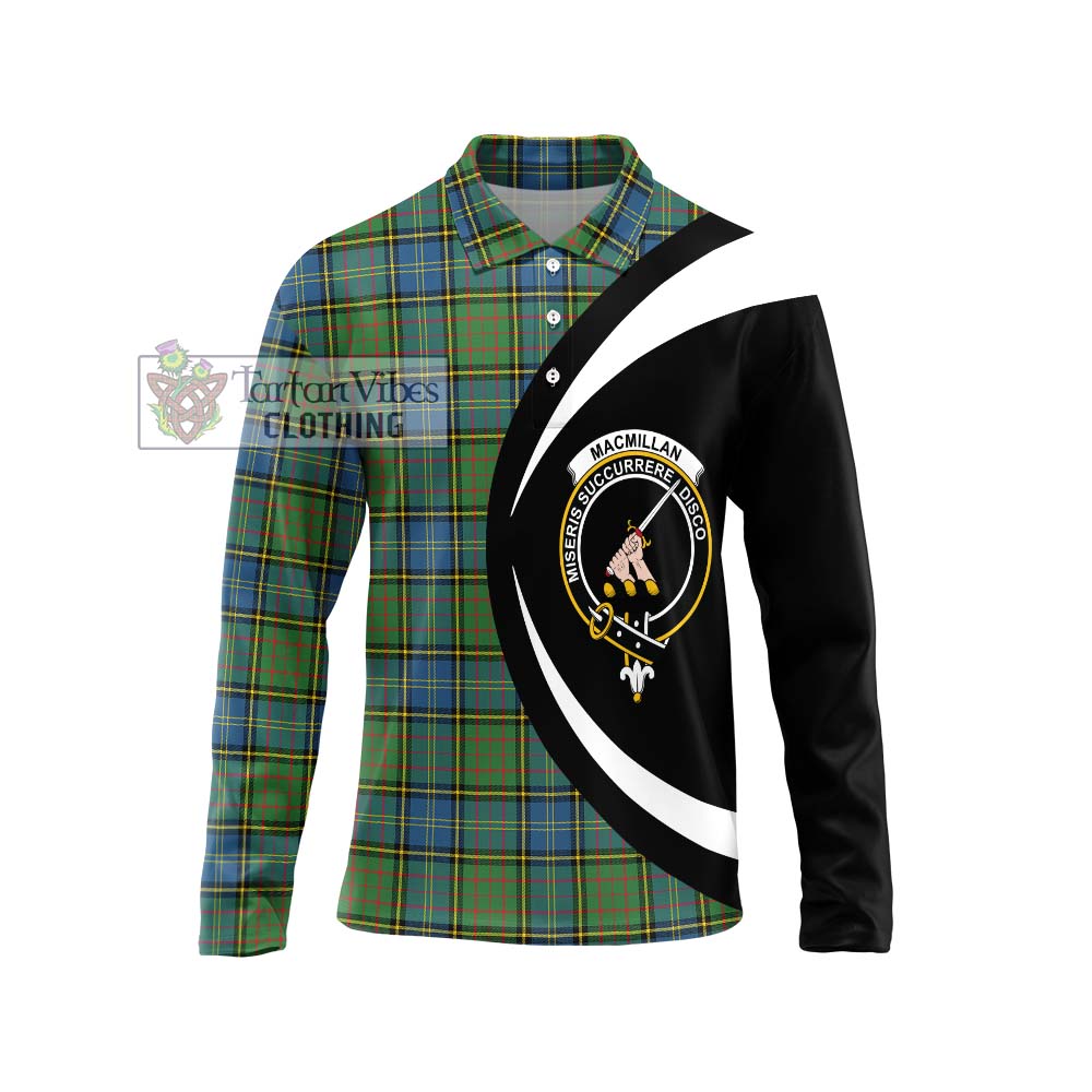 MacMillan Hunting Ancient Tartan Long Sleeve Polo Shirt with Family Crest Circle Style Unisex - Tartan Vibes Clothing