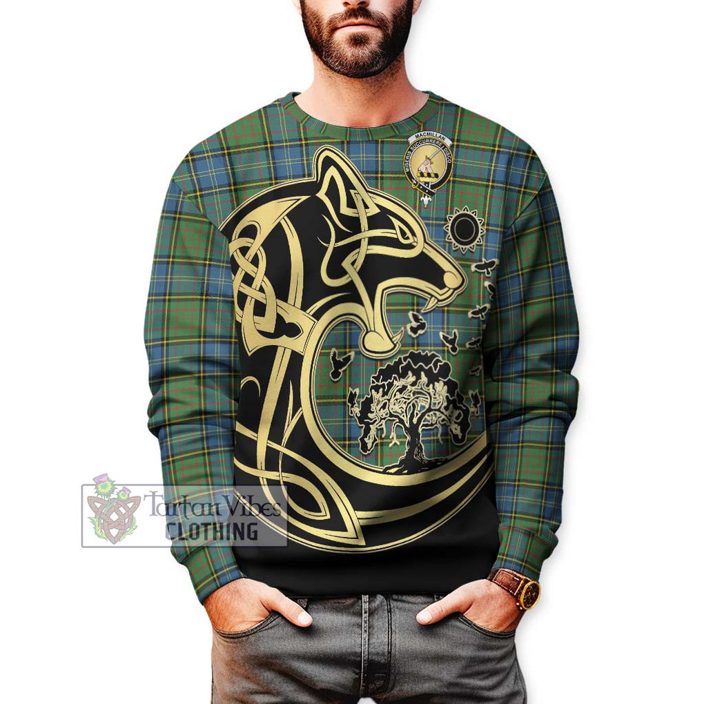 MacMillan Hunting Ancient Tartan Sweatshirt with Family Crest Celtic Wolf Style Unisex - Tartan Vibes Clothing