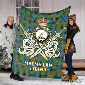 MacMillan Hunting Ancient Tartan Blanket with Clan Crest and the Golden Sword of Courageous Legacy